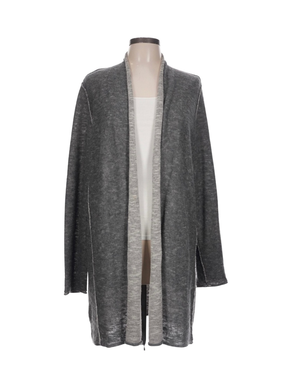 Eileen Fisher Organic Linen & Organic Cotton Open Front Long Cardigan Grey